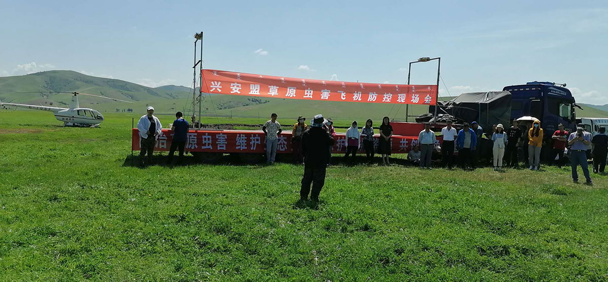內(nèi)蒙古天羽通用航空有限公司飛機(jī)防治蝗蟲現(xiàn)場(chǎng)